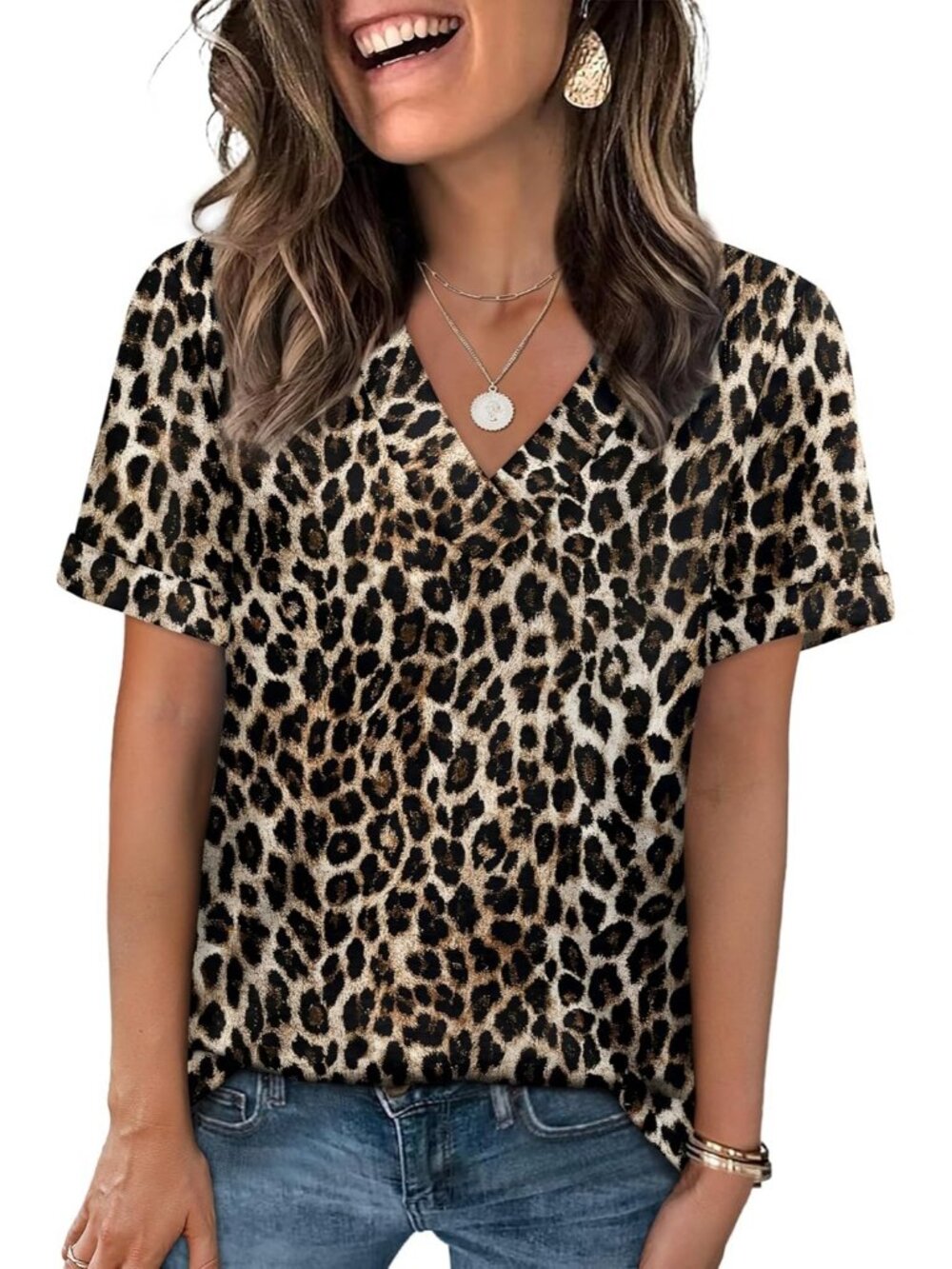 Women's Leopard Print Short Sleeve Comfortable Casual Trendy Fashion T Shirt
